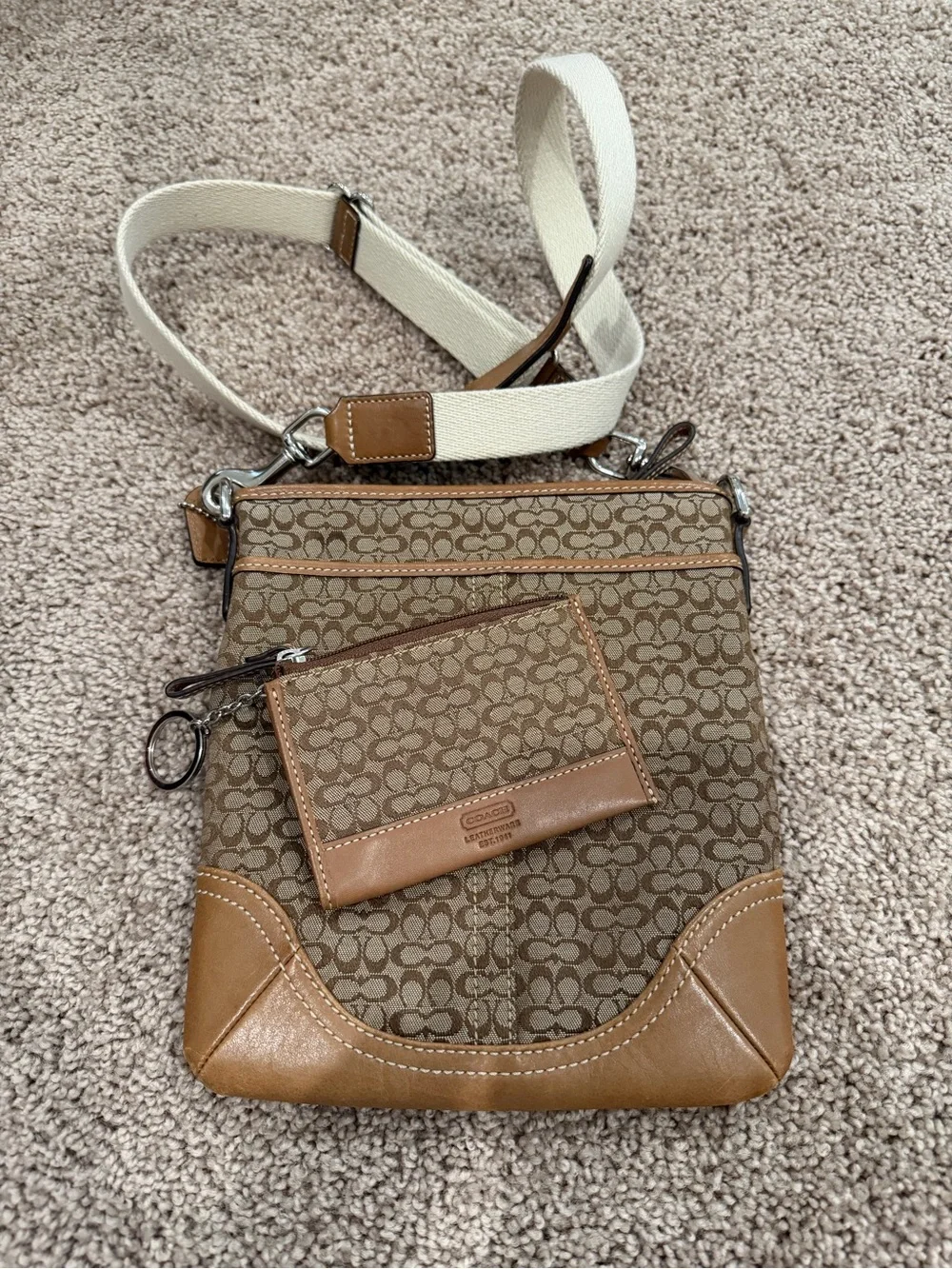 Coach Brown Signature Crossbody with Cream Strap
